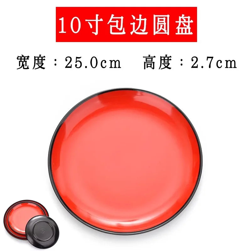 Round Red Melamine Plate, Plastic Self-service Plate, Dessert Plate, Fruits, Snacks, Barbecue, Tableware, Multiple Choices