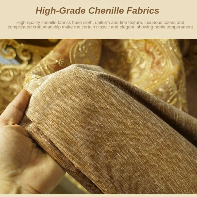 European-style Curtains for Luxury Living Room Upscale Door Chenille Embroidered Coffee Color Bedroom Window Villa Valance