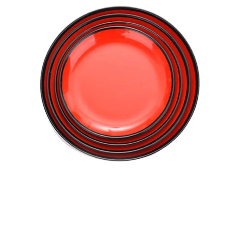 Round Red Melamine Plate, Plastic Self-service Plate, Dessert Plate, Fruits, Snacks, Barbecue, Tableware, Multiple Choices