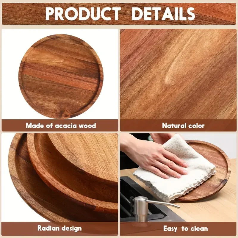 Wood Dinner Plates 5.9 Inch Round Wooden Plates Lightweight Classic Plate Handmade Serving Tray for Dishes Snack Food Gift