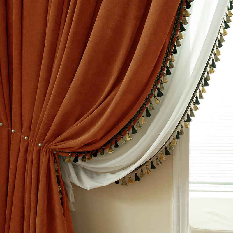 Blackout Curtains Living Room Retro American Chenille Bedroom Window Curtains IG Living Room Modern Elegant Solid Color Curtain