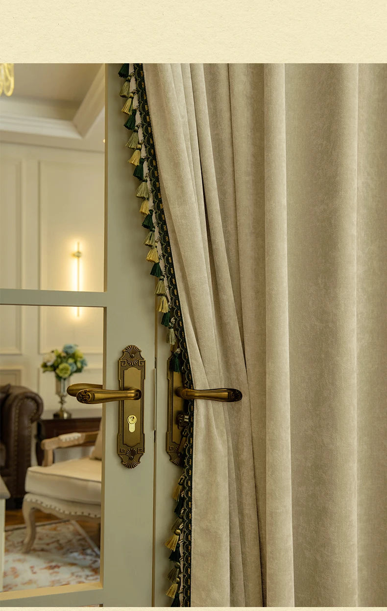 Blackout Curtains Living Room Retro American Chenille Bedroom Window Curtains IG Living Room Modern Elegant Solid Color Curtain