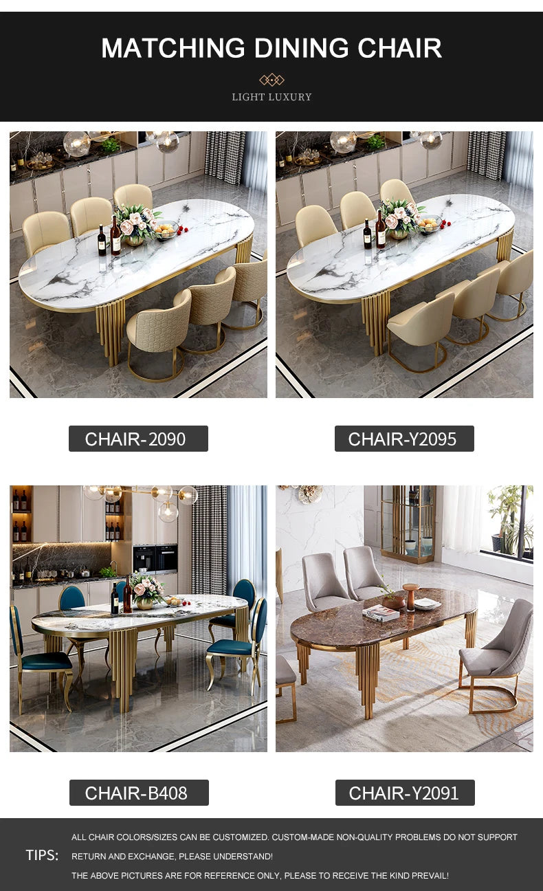 Stainless steel Dining Room Set Home Furniture modern marble dining table