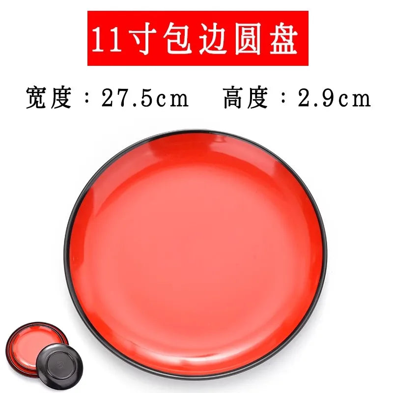Round Red Melamine Plate, Plastic Self-service Plate, Dessert Plate, Fruits, Snacks, Barbecue, Tableware, Multiple Choices