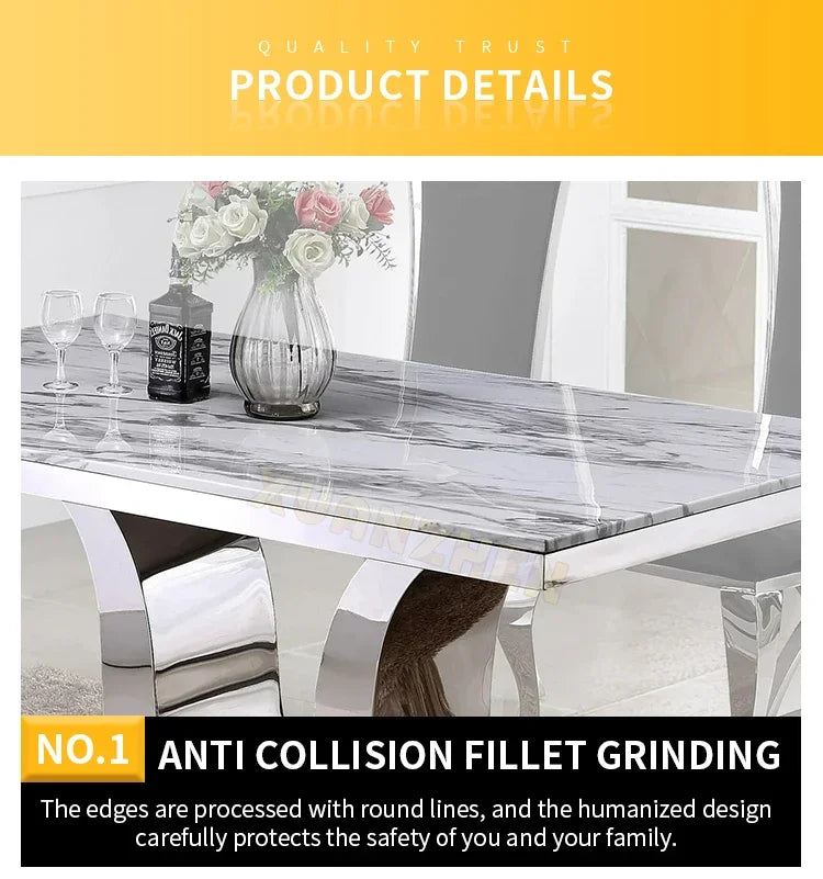 Dining room furniture white metal modern stainless steel stone luxury marble dining table set restaurant dining tables