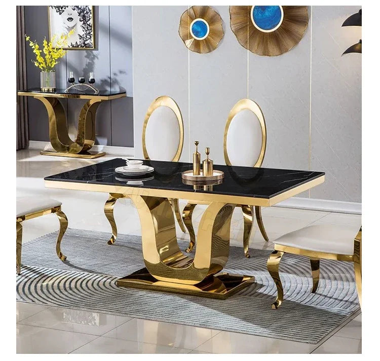 Dining room furniture white metal modern stainless steel stone luxury marble dining table set restaurant dining tables