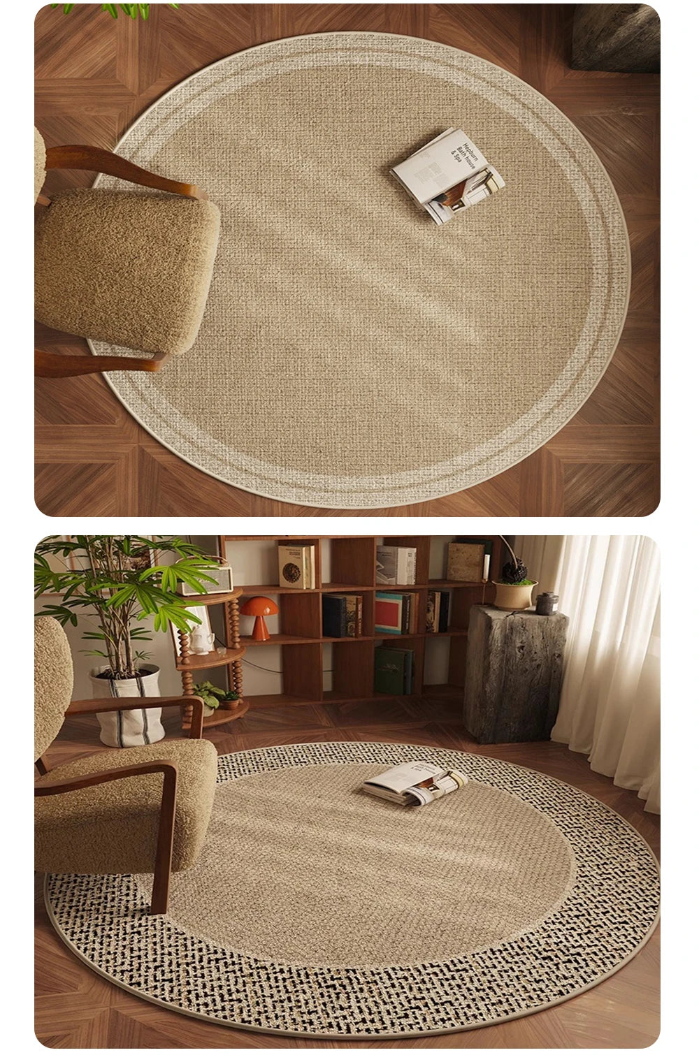 Round Bedroom Rug Light Luxury Study Coffee Table Floor Mat Retro Brown Living Room Carpet for Leisure Area Cloakroom Ковер 러그