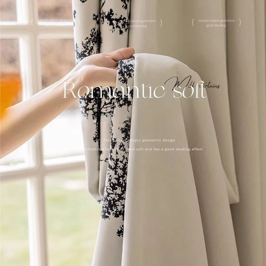 French Vintage Chenille Print Luxury Curtains for Living Room Bedroom Blackout Arbutus Tree Cream Lace White Tulle Custom Decor