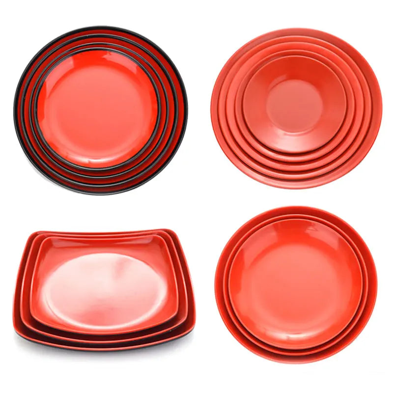 Round Red Melamine Plate, Plastic Self-service Plate, Dessert Plate, Fruits, Snacks, Barbecue, Tableware, Multiple Choices