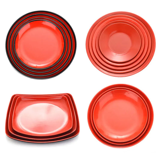 Round Red Melamine Plate, Plastic Self-service Plate, Dessert Plate, Fruits, Snacks, Barbecue, Tableware, Multiple Choices