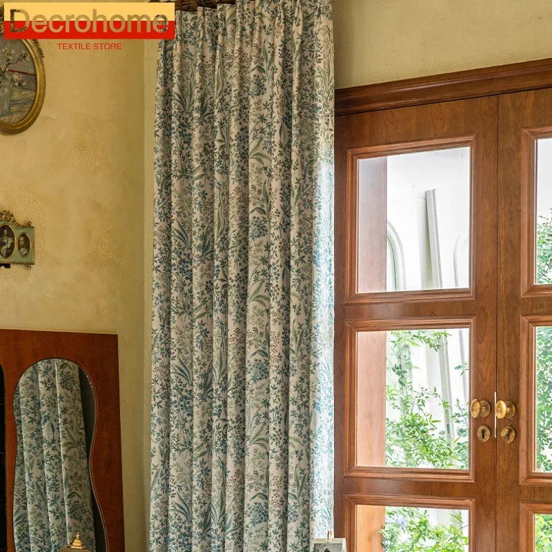 Curtains for Living Dining Room Bedroom American Pastoral Retro Floral Print Cotton and Linen Blackout Light Luxury