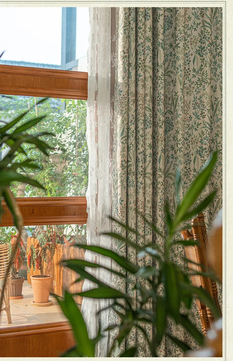 Curtains for Living Dining Room Bedroom American Pastoral Retro Floral Print Cotton and Linen Blackout Light Luxury