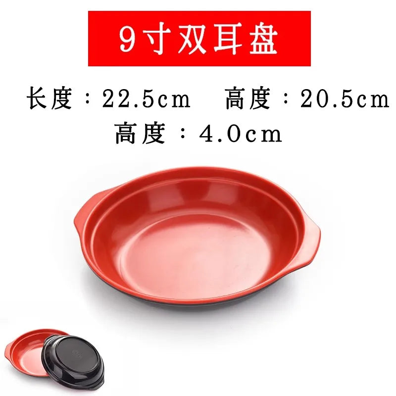 Round Red Melamine Plate, Plastic Self-service Plate, Dessert Plate, Fruits, Snacks, Barbecue, Tableware, Multiple Choices