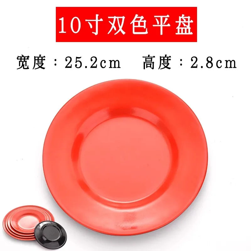 Round Red Melamine Plate, Plastic Self-service Plate, Dessert Plate, Fruits, Snacks, Barbecue, Tableware, Multiple Choices