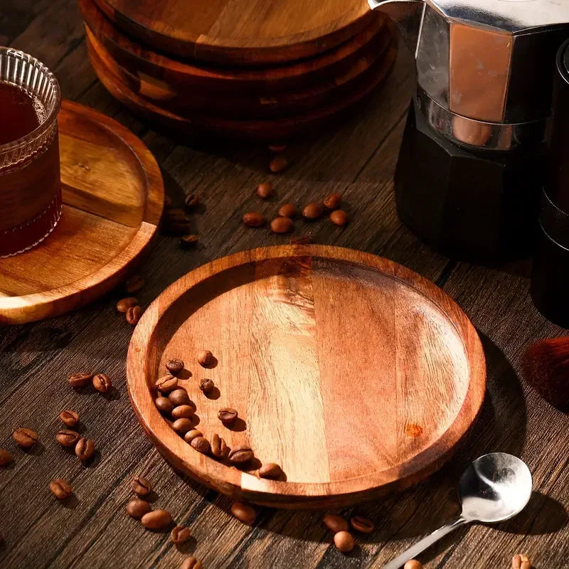 Wood Dinner Plates 5.9 Inch Round Wooden Plates Lightweight Classic Plate Handmade Serving Tray for Dishes Snack Food Gift