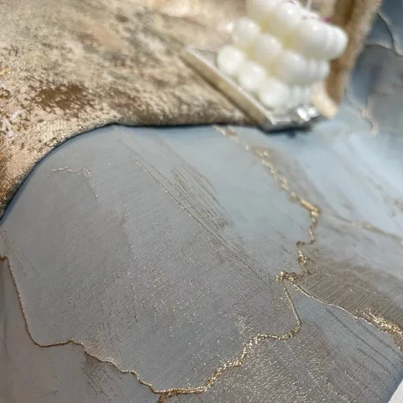 European Curtains For Living Room Dining Bedroom Minimalist Lace Modern American Opaque Blackout Printing Gold Wire Custom Size