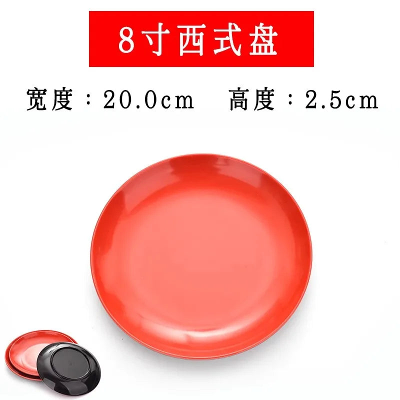 Round Red Melamine Plate, Plastic Self-service Plate, Dessert Plate, Fruits, Snacks, Barbecue, Tableware, Multiple Choices