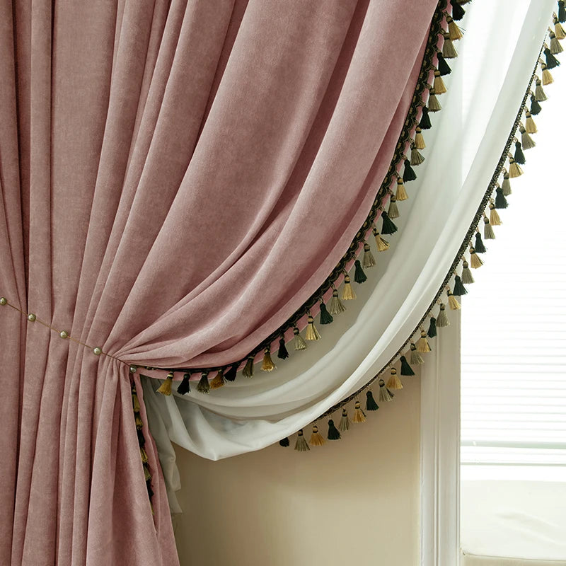 Blackout Curtains Living Room Retro American Chenille Bedroom Window Curtains IG Living Room Modern Elegant Solid Color Curtain