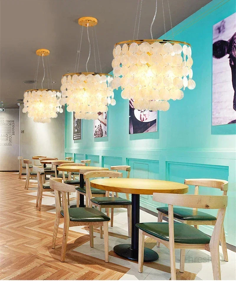 Shell Chandelier Bedroom Lighting Modern Hanging Chandelier With Gold Color For Living Room Dining Room Nordic Pendant Lights