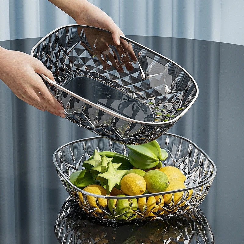 Hot Household Fruit Bowl Salad Dessert Biscuit Plate Plastic Square Transparent Tray Golden Edge Snack Plates Tableware
