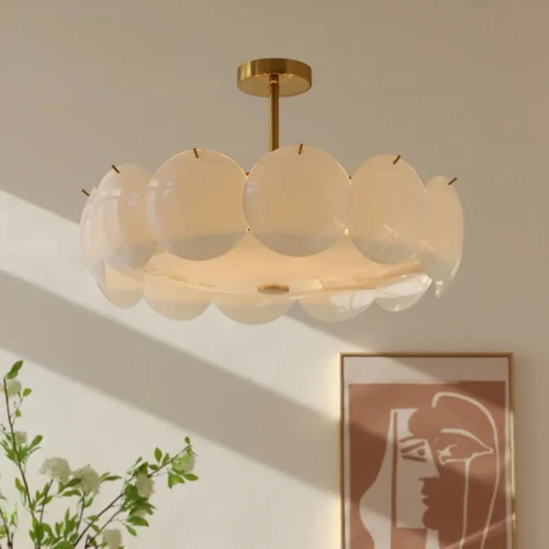 French Cream Style Chandelier Modern White Glass Ceiling Chandelier Living Room Bedroom Kitchen Luxury Dining Room Hanging Lamp