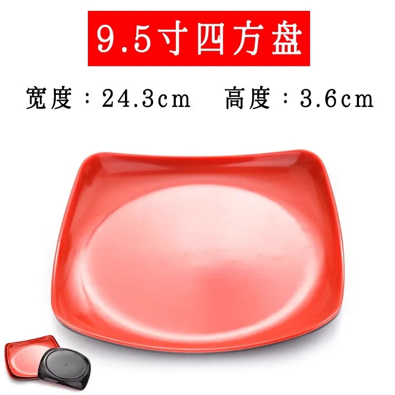 Round Red Melamine Plate, Plastic Self-service Plate, Dessert Plate, Fruits, Snacks, Barbecue, Tableware, Multiple Choices