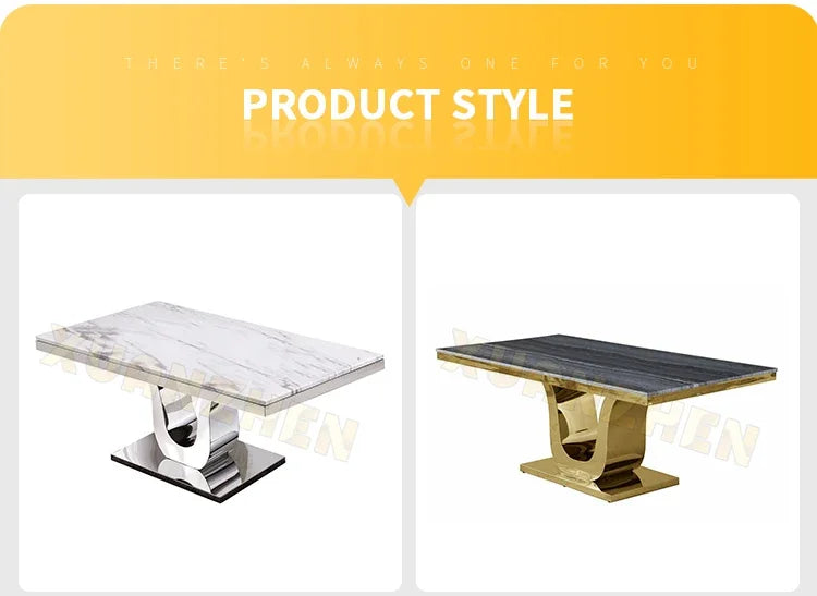 Dining room furniture white metal modern stainless steel stone luxury marble dining table set restaurant dining tables