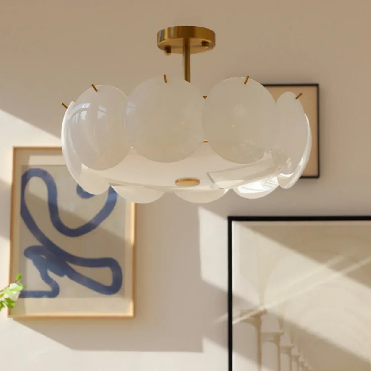 French Cream Style Chandelier Modern White Glass Ceiling Chandelier Living Room Bedroom Kitchen Luxury Dining Room Hanging Lamp