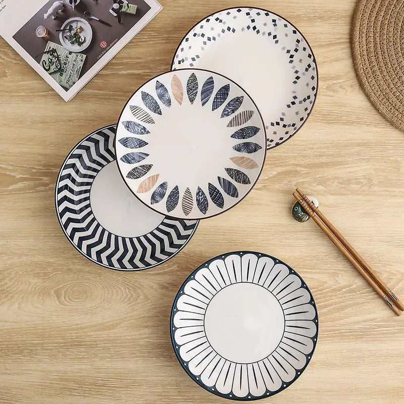 4-Piece 8-Inch Minimalist Ceramic Plates Set, Multipurpose Dishes for Salad，Dessert，Sushi, pasta,Microwave & Dishwasher Safe