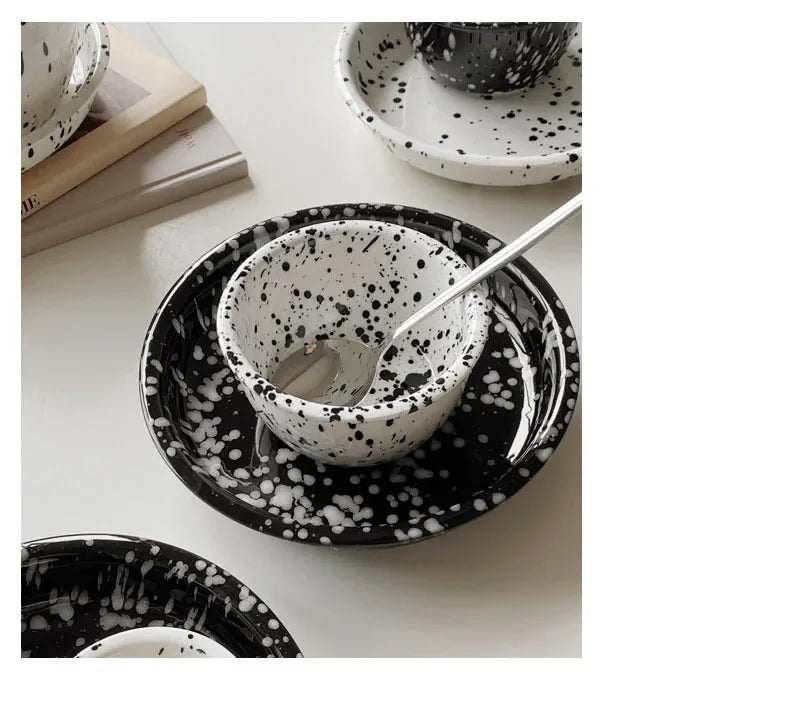 Modern Ceramic Plate Set Creative Splashing Ink Decor Breakfast Bread Plates Afternoon Tea Desktop Dessert Dish Kitchen Cutlery