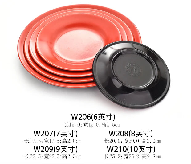 Round Red Melamine Plate, Plastic Self-service Plate, Dessert Plate, Fruits, Snacks, Barbecue, Tableware, Multiple Choices