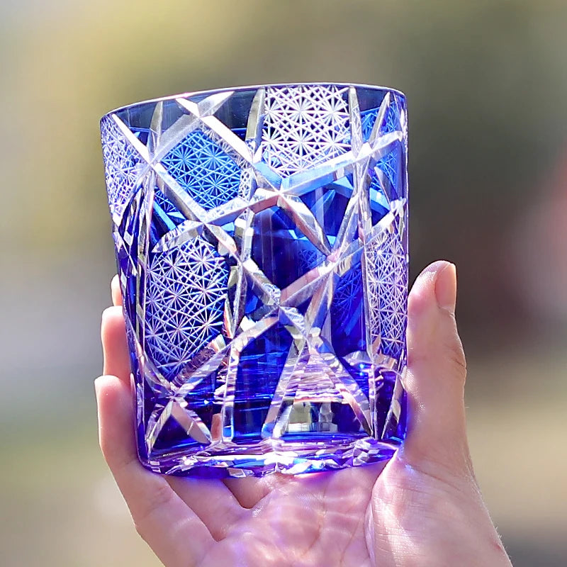 Edo Kiriko Drinking Glass Old Fashioned Crystal Whisky Cup For Scotch Bourbon Hand Cut Design Cocktail Glass With Gift Box 1PC