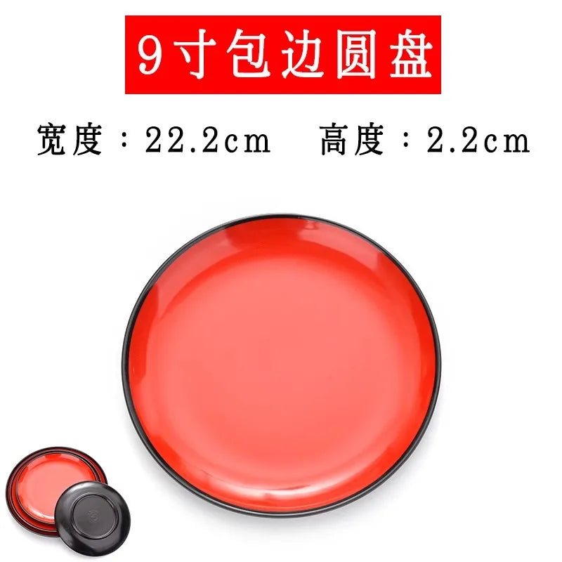 Round Red Melamine Plate, Plastic Self-service Plate, Dessert Plate, Fruits, Snacks, Barbecue, Tableware, Multiple Choices
