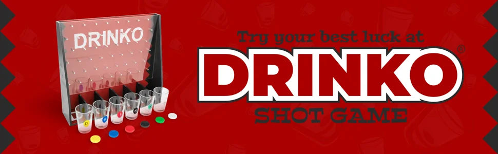 Drinko Drinking Game, Social Shot Glass Party Fun for Groups & Couples - Multicolor, Glass Shots, Durable Board with Metal Pegs
