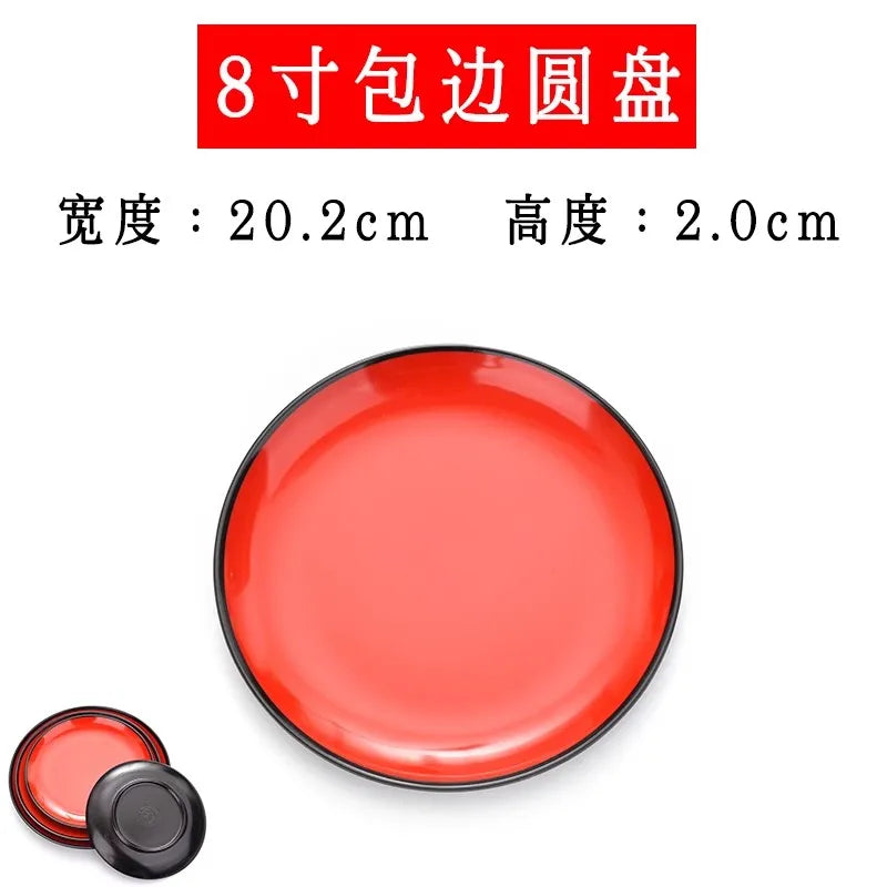 Round Red Melamine Plate, Plastic Self-service Plate, Dessert Plate, Fruits, Snacks, Barbecue, Tableware, Multiple Choices