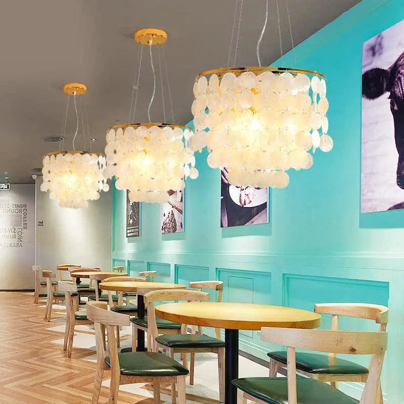 Shell Chandelier Bedroom Lighting Modern Hanging Chandelier With Gold Color For Living Room Dining Room Nordic Pendant Lights