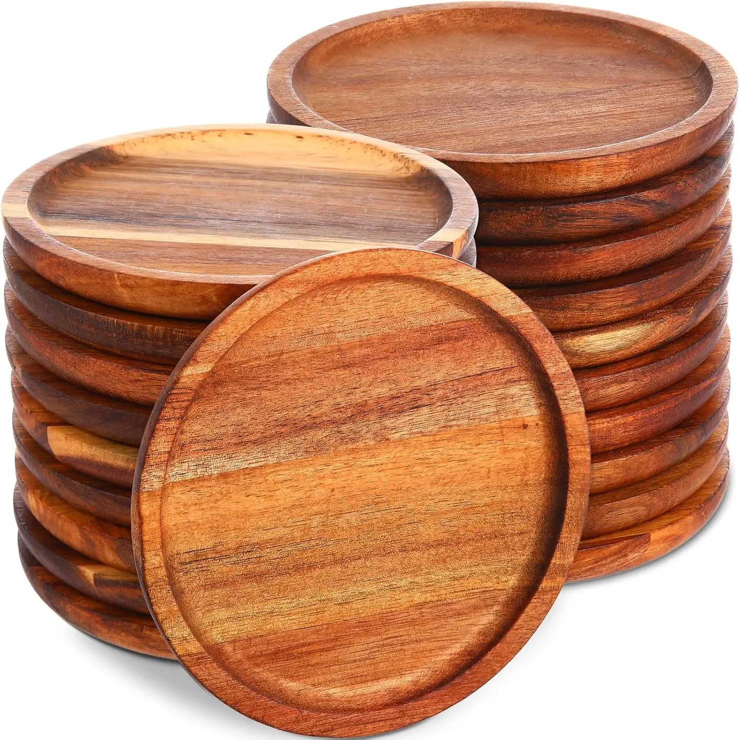 Wood Dinner Plates 5.9 Inch Round Wooden Plates Lightweight Classic Plate Handmade Serving Tray for Dishes Snack Food Gift