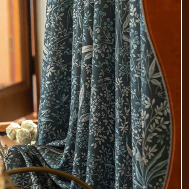 Curtains for Living Dining Room Bedroom American Pastoral Retro Floral Print Cotton and Linen Blackout Light Luxury