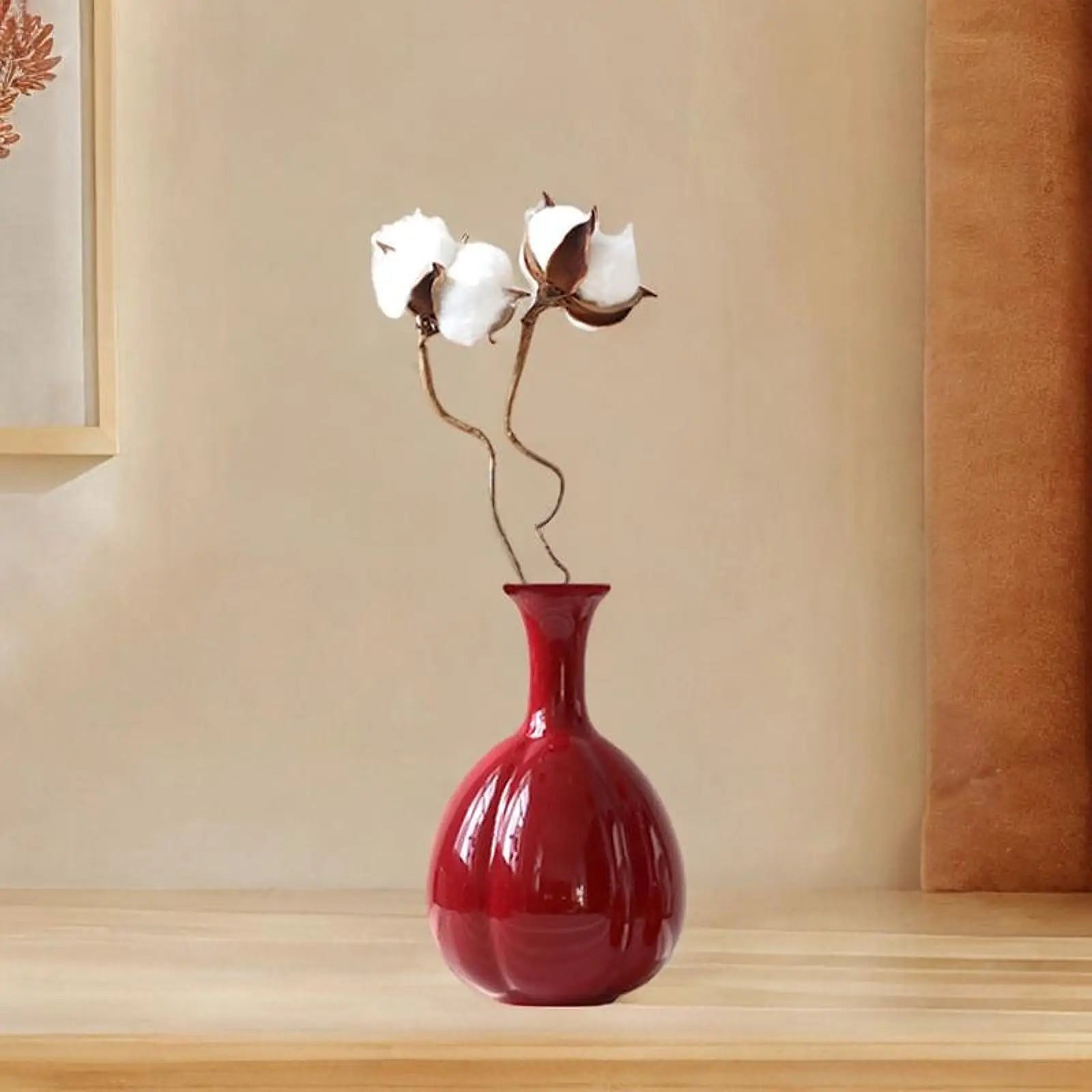 Ceramic Red Vase Modern Rustic Flower Vases Decorative Vases for Dining Room Bookcase Kitchen Home Office Decoration Entrance