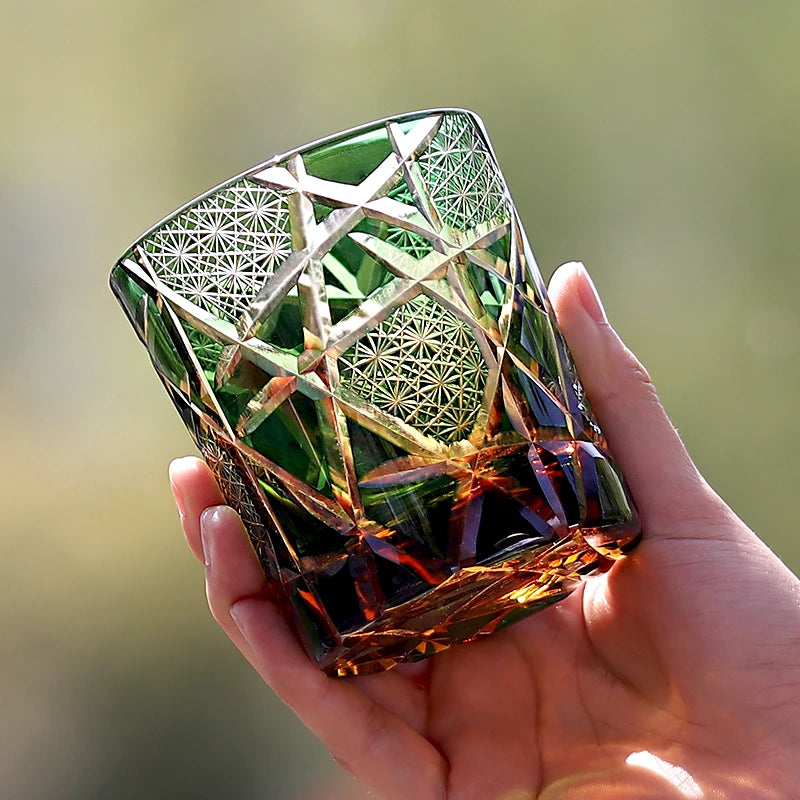 Edo Kiriko Drinking Glass Old Fashioned Crystal Whisky Cup For Scotch Bourbon Hand Cut Design Cocktail Glass With Gift Box 1PC