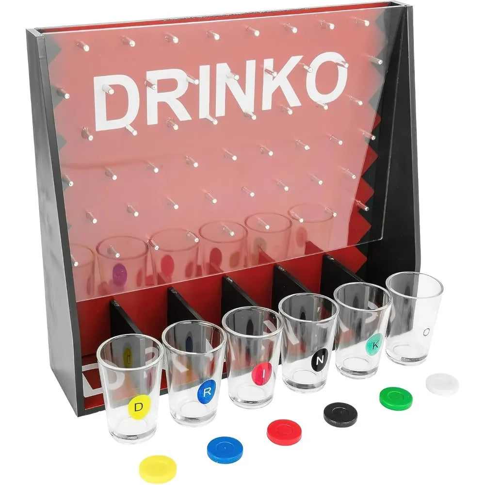 Drinko Drinking Game, Social Shot Glass Party Fun for Groups & Couples - Multicolor, Glass Shots, Durable Board with Metal Pegs