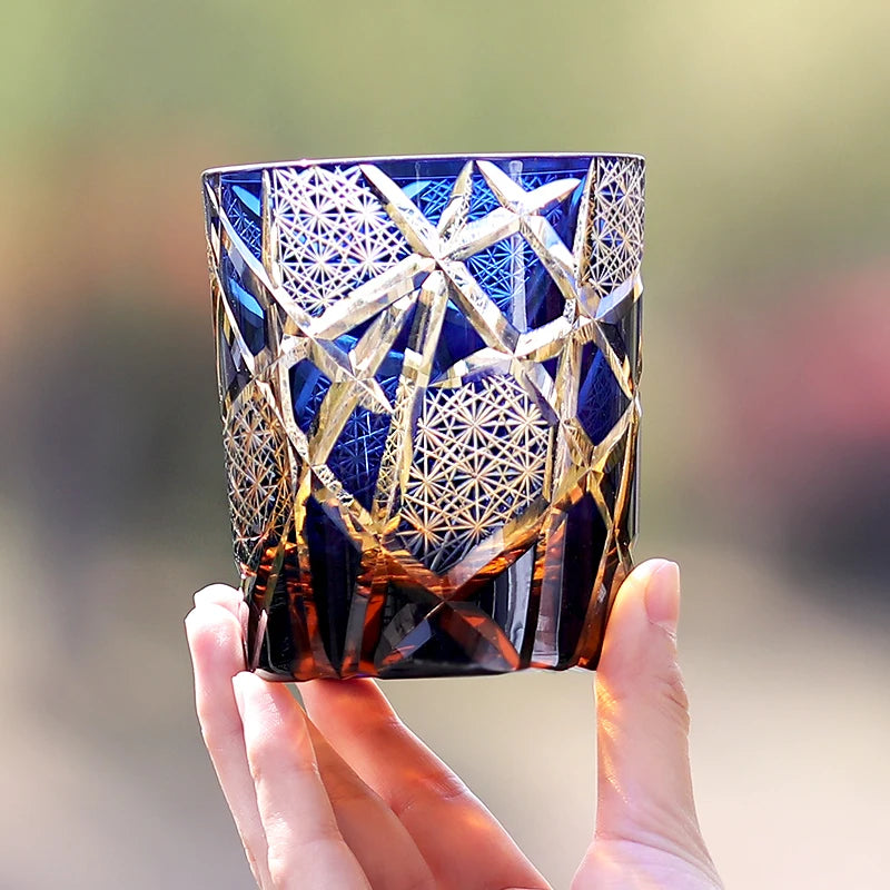 Edo Kiriko Drinking Glass Old Fashioned Crystal Whisky Cup For Scotch Bourbon Hand Cut Design Cocktail Glass With Gift Box 1PC