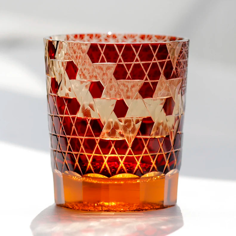 Edo Kiriko Drinking Glass Old Fashioned Crystal Whisky Cup For Scotch Bourbon Hand Cut Design Cocktail Glass With Gift Box 1PC