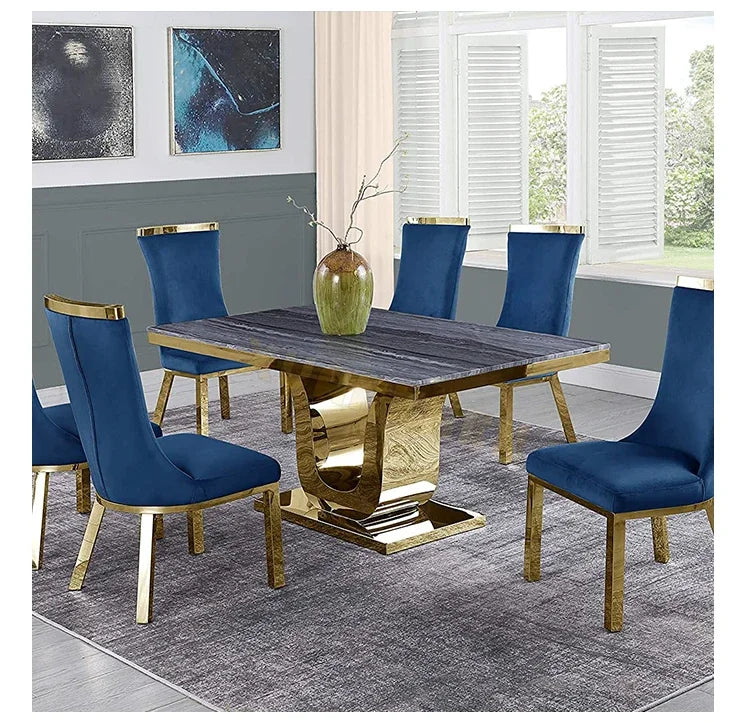 Dining room furniture white metal modern stainless steel stone luxury marble dining table set restaurant dining tables